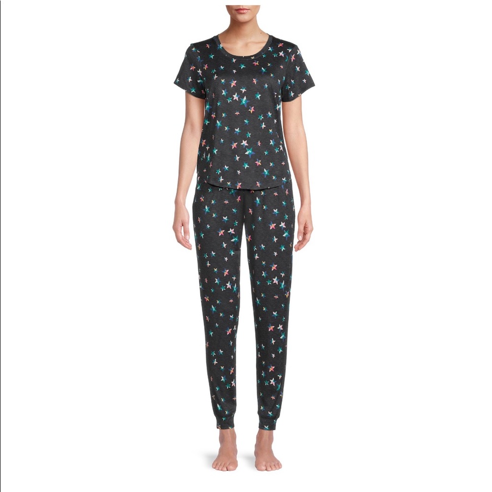Secret Treasures Women’s Short Sleeve T-Shirt & Jogger Set Pajama 2 Piece Stars